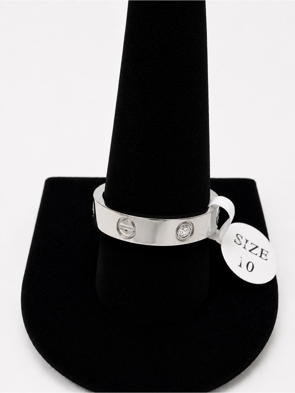 Silver Screw Motif CZ Band Ring Size 10 | Stainless Steel | Tarnish Resistant